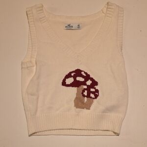 Hollister Cream Vest with Mushroom Design